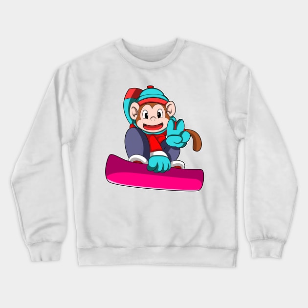 Monkey at Snowboarding with Snowboard Crewneck Sweatshirt by Markus Schnabel